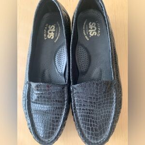 SAS Black Croc-Embossed Leather Loafers